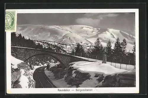 AK Raundalen, Bergensbanen, Eisenbahnstrecke im Winter