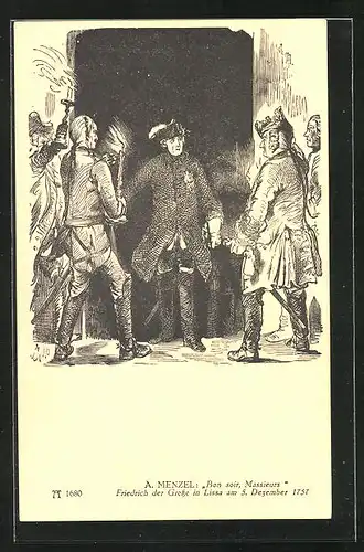 Künstler-AK König Friedrich II. (der Grosse) in Lissa am 5. Dezember 1757