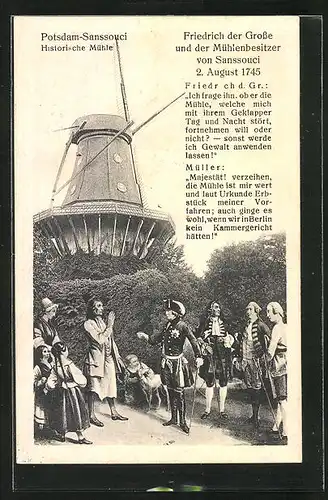 AK Treffen von König Friedrich II. (der Grosse) und dem Mühlenbesitzer von Sanssouci am 2. August 1745