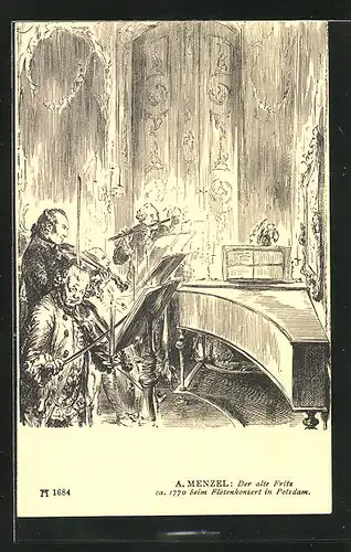 Präge-AK König Friedrich II. (der Grosse) beim Flötenkonzert in Potsdam ca. 1770