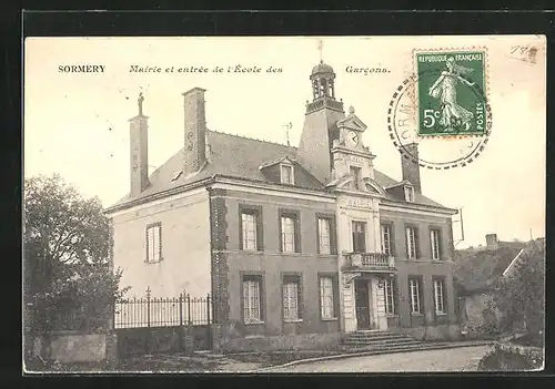 AK Sormery, Mairie et entrée de l`Ecole des Garcons