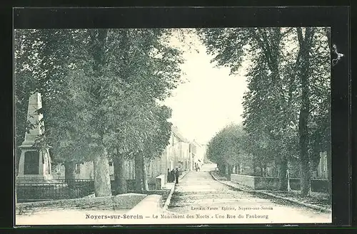 AK Noyers-sur-Serein, Le Monument des Morts - Une Rue du Faubourg