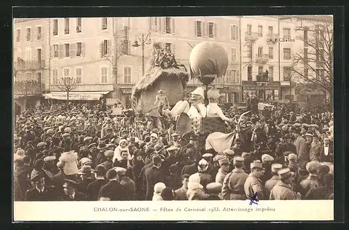 AK Chalon-sur-Saone, Fetes de Carnaval 1933, Atterrissage imprévu, Fasching