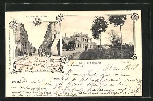 AK Le Blanc, La Gare, L`avenue de la Gare, Bahnhof