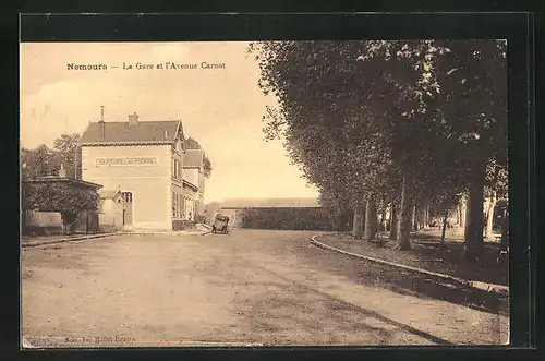 AK Nemours, La Gare et l`Avenue Carnot, Bahnhof
