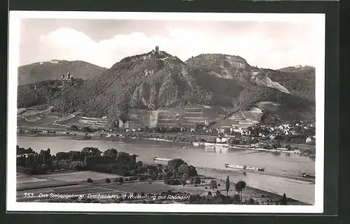 AK Rhöndorf, Ortsansicht mit Drachenfels und Wolkenburg