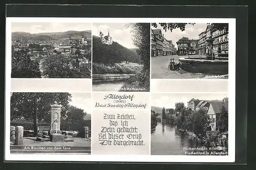 AK Allendorf, Am Brunnen vor dem Tode, Schloss Rothestein, Marktplatz mit Brunnen