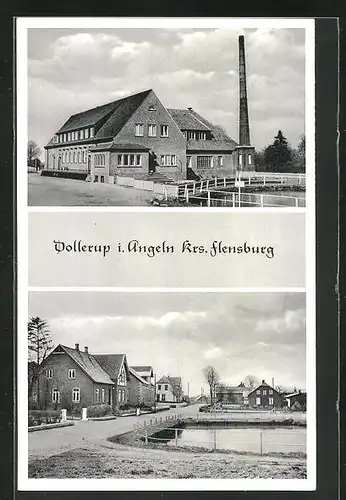 AK Dollerup / Angeln, Gebäude & Turm, Ortspartie