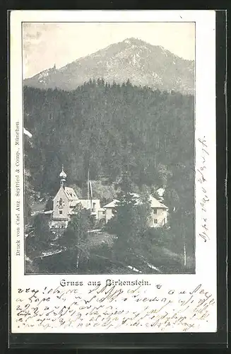 AK Birkenstein, Ortspartie mit Kirche im Gebirge