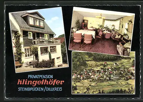 AK Steinbrücken / Dillkreis, Pension Klingelhöfer, Ortspanorama
