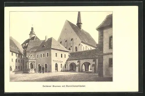 AK Leipzig, Intern. Baufachausstellung mit Sonderausstellung 1913, Goldener Brunnen mit Dominikanerkloster