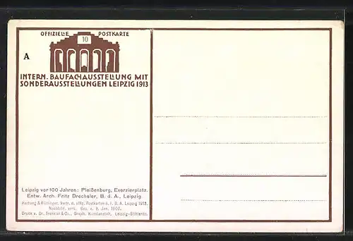 Künstler-AK Leipzig, Intern. Baufachausstellung mit Sonderausstellung 1913, Pleissenburg, Exerzierplatz