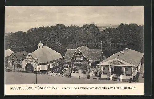 AK München, Ausstellung 1908, Teilansicht des Vergnügungsparks