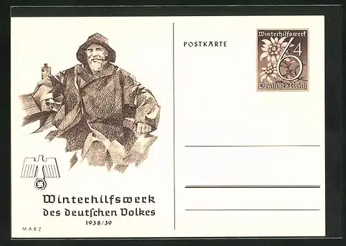 AK Ganzsache WHW Winterhilfswerk des Deutschen Volkes 1938 /39, Monat März, Seemann mit Pfeife