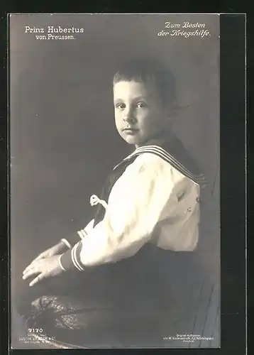 AK Portrait Prinz Hubertus als freundlich blickender Bube im Matrosenanzug