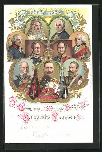 Präge-AK Zur Erinnerung a. d. 200 jähr. Bestehen des Königreichs Preussen, Friedrich Wilhelm III. von Preussen u. a.