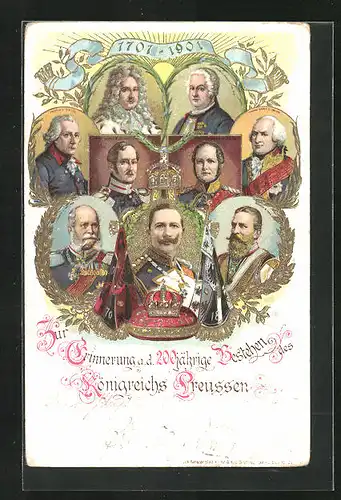 Präge-AK Zur Erinnerung a. d. 200 jähr. Bestehen des Königreichs Preussen, Friedrich Wilhelm III. von Preussen u. a.