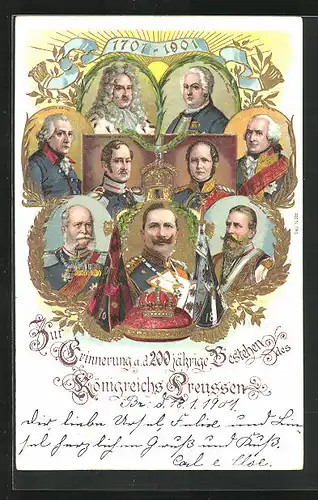 Präge-AK Zur Erinnerung a. d. 200 jähr. Bestehen des Königreichs Preussen, Friedrich Wilhelm III. von Preussen u. a.