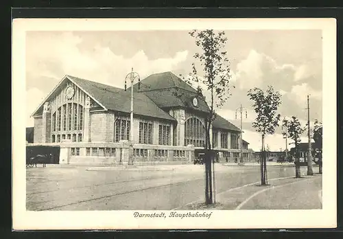 AK Darmstadt, Blick zum Bahnhofsgebäude