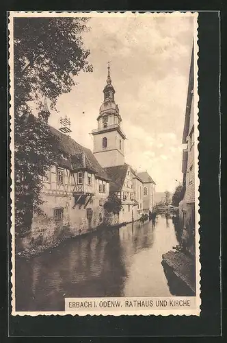 AK Erbach / Odenwald, Rathaus und Kirche, Wasserseite