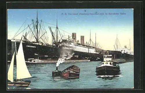 AK Hamburg, Passagierschiff Cincinnati (Hamburg-Amerika-Linie) im Kuhwerder Hafen