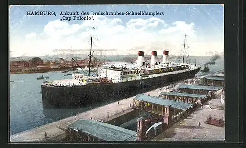AK Hamburg, Ankunft des Passagierschiffes Cap Polonio an den Landungsbrücken