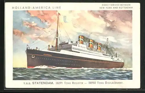 AK Passagierschiff Statendam im Liniendienst zwischen New York und Rotterdam, Holland-America Line