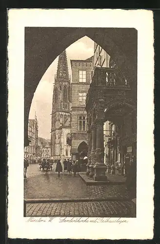 AK Münster i. W., Lambertikirche mit Rathausbogen