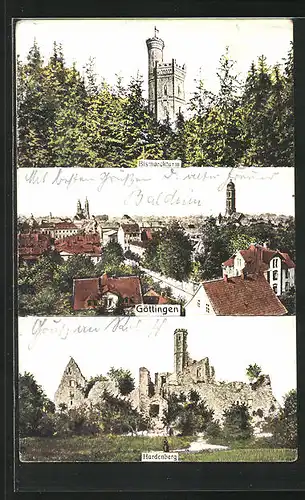 AK Göttingen, Ortsansicht, Bismarckturm und Hardenberg