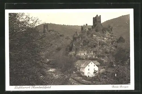 AK Manderscheid /Eifel, Blick zu den beiden Burgen