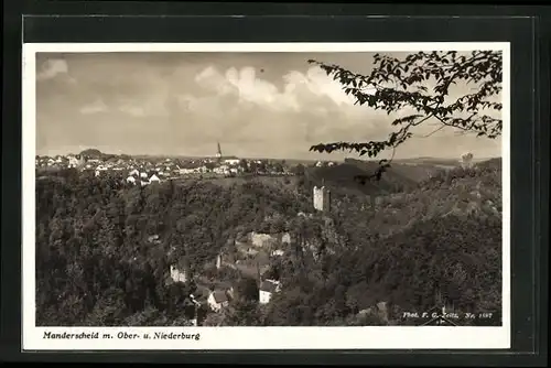 AK Manderscheid /Eifel, Ortsansicht mit Ober- und Niederburg