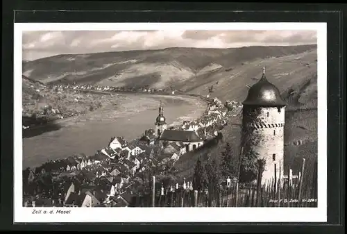 AK Zell a.d. Mosel, Gesamtansicht aus der Vogelschau