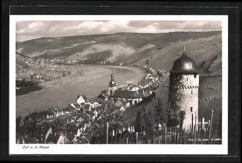 AK Zell a.d. Mosel, Gesamtansicht aus der Vogelschau