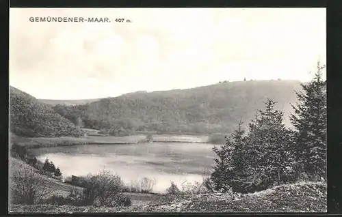 AK Daun /Eifel, Gemündener-Maar aus der Vogelschau