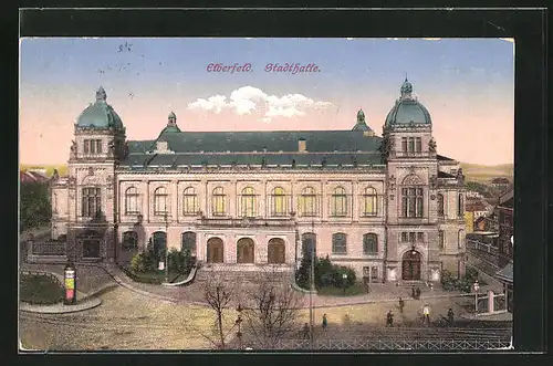 AK Elberfeld, Stadthalle aus der Vogelschau