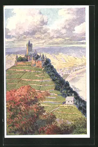 Künstler-AK Cochem, Blick zur Burg