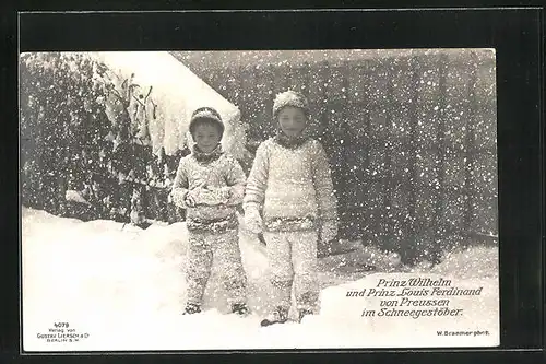 AK Prinz Louis Ferdinand von Preussen und Prinz Wilhelm von Preussen im Schneegestöber