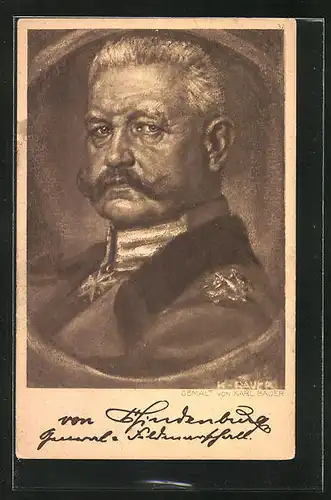 AK Generalfeldmarschall Paul von Hindenburg in Uniform, Halbporträt