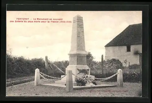 AK Fontenoy, Le Monument en souvenir des Enfants du pays morts pour la France (1914-1918)