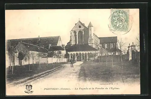 AK Pontigny, La Facade et le Porche de l`Èglise