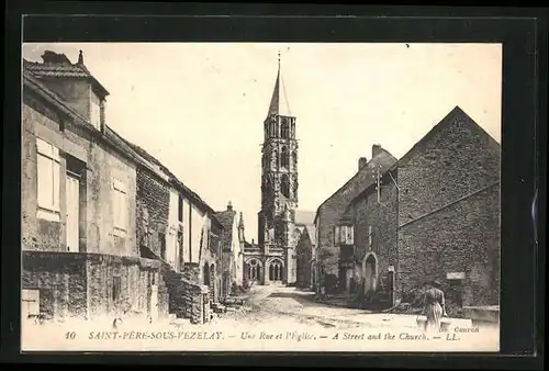 AK Saint-Pere-sous-Vezelay, Une Rue et l`Èglise