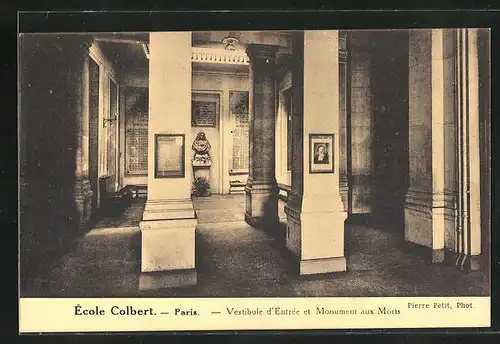 AK Paris, Ècole Colbert - Vestibule d`Entrèe et Monument aux Morts