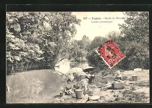 AK Lagny, Bords de Marne Lavoir pittoresque, Waschfrauen