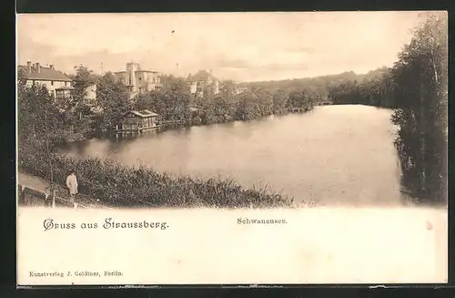 AK Strausberg, Blick auf den Schwanensee, Villen am Ufer