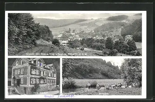 AK Rod a. d. Weil / Taunus, Hotel Haus Waldlust, Badeplatz, Gesamtansicht