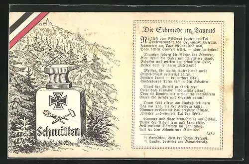 AK Schmitten / Taunus, Gedenkstein und Gedicht Die Schmiede im Taunus