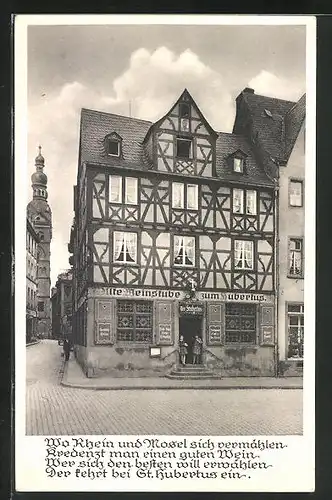 AK Koblenz / Rhein, Gasthaus-Weinhaus Zum Hubertus am Florinsmarkt