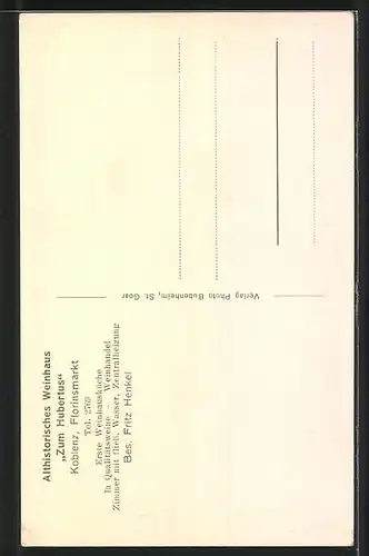 AK Koblenz / Rhein, Gasthaus-Weinhaus Zum Hubertus am Florinsmarkt