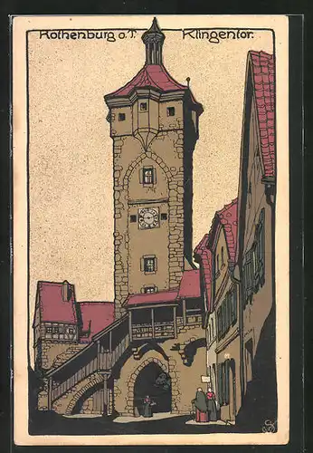 Steindruck-AK Rothenburg / Tauber, am Klingentor