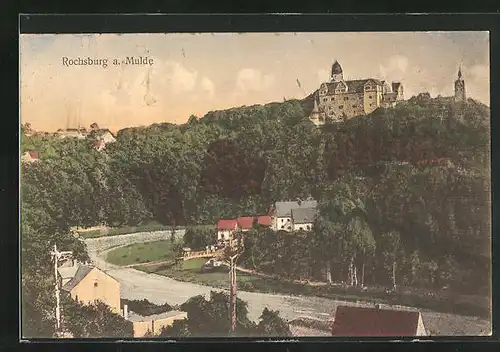 AK Rochsburg / Mulde, Ortsansicht mit Schloss Rochsburg